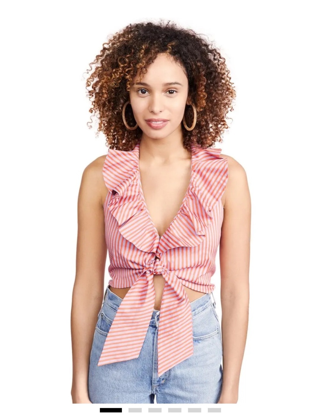 ALICE AND OLIVIA Dannette Striped Ruffle Tie-front Crop Halter Top Size XS